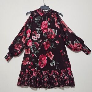 Alex Marie Dress 4 Burgundy Shift Knee-lenght Cutout Long Sleeves Mock Neck 890